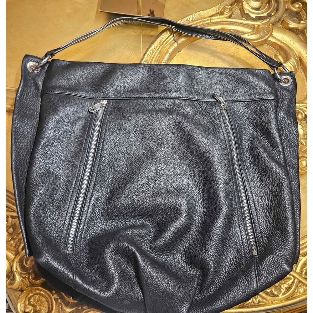 DKNY Oversized Black Pebbled Leather Shoulder Tote